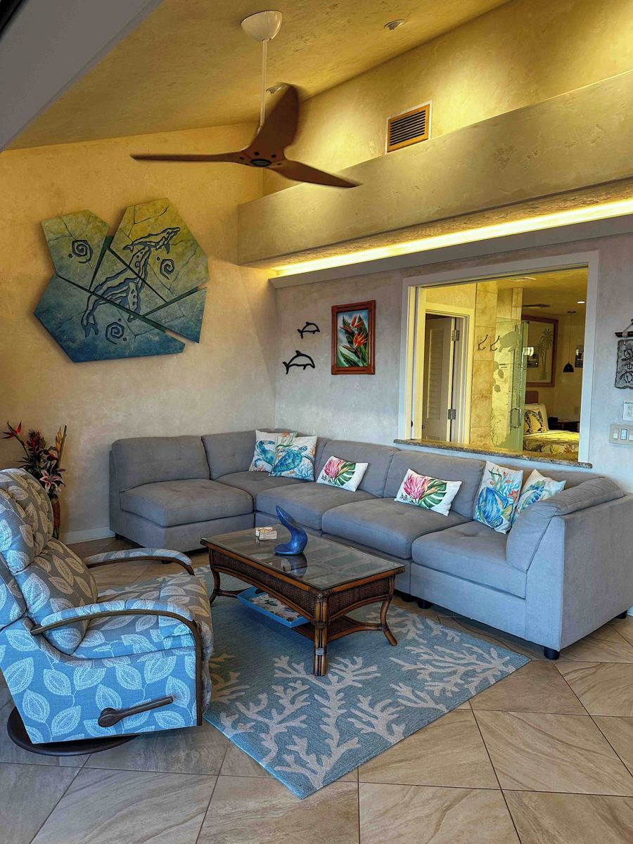 Living room with the main bedroom slider window open